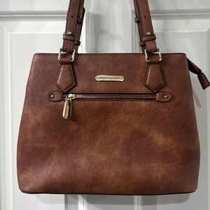 BOSTANTEN Brown Faux Leather Tote Bag Shoulder Bag Zip Top Work Purse